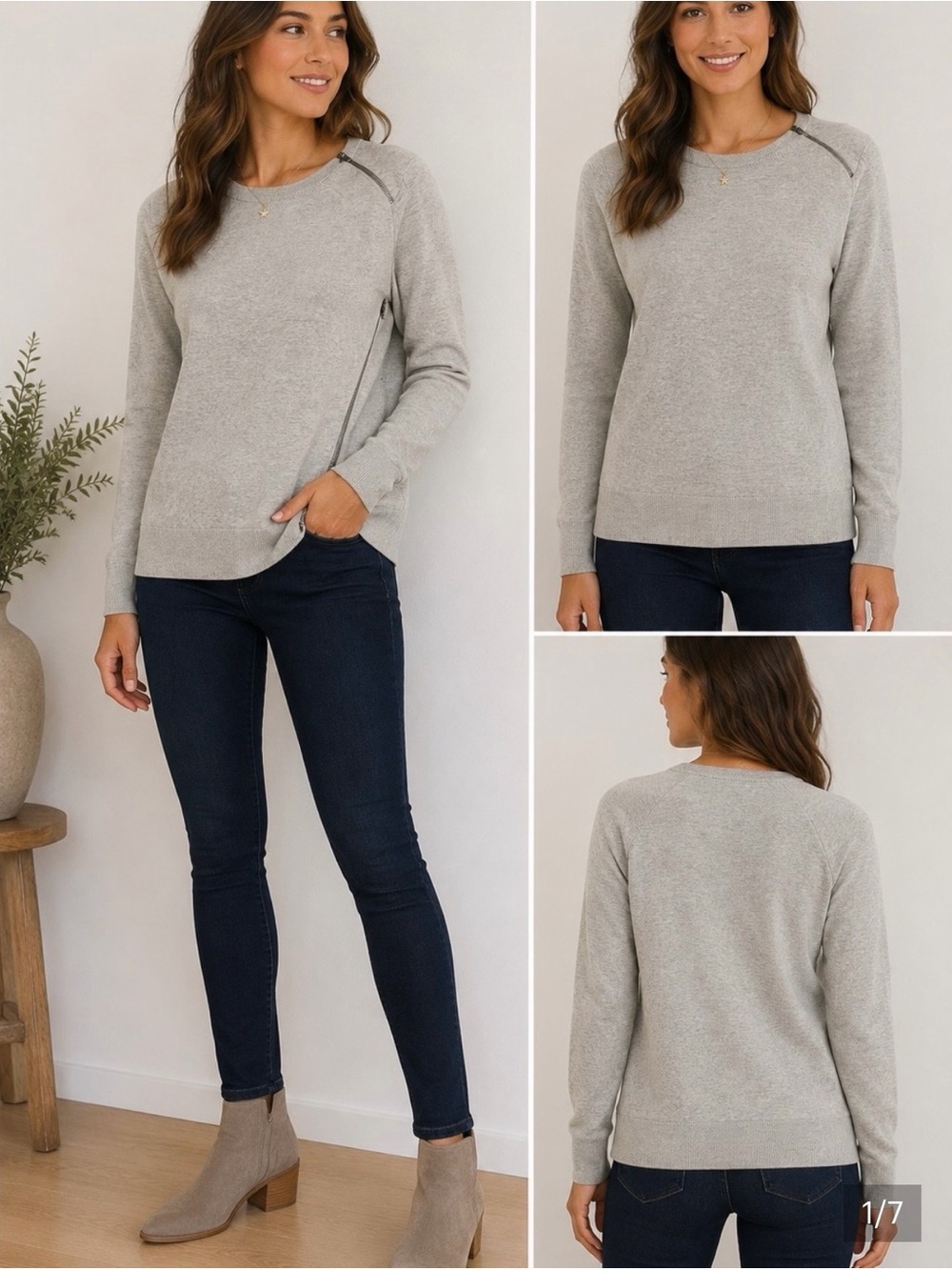 J. Crew merino wool asymmetrical zip sweater in light gray